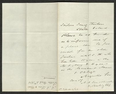 Letter to Captain Thomas Melville, Governor of Sailors' Snug Harbor, from [Abbot] Augustus Low, of A. A. Low &amp; Brothers, March 4, 1876