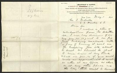 Letter to Captain Thomas Melville, Governor of Sailors' Snug Harbor, from Kilburn Knox, of Manson &amp; Knox, May 1, 1876