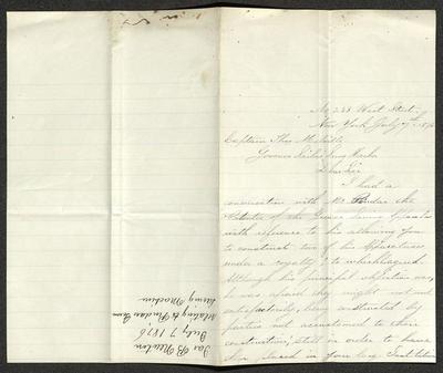 Letter to Captain Thomas Melville, Governor of Sailors' Snug Harbor, from James B. Newton, July 7, 1876
