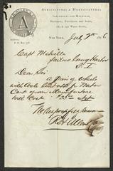 Letter to Captain Thomas Melville, Governor of Sailors' Snug Harbor, from R. H. Allen &amp; Co., New York, July 7, 1876