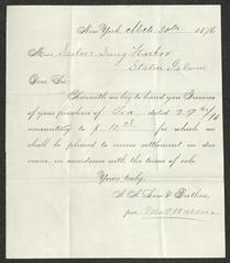 Invoice for purchase of tea by Sailors' Snug Harbor, from A. A. Low &amp; Brothers, March 30, 1876