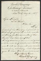 Letter to Captain Thomas Melville, Governor of Sailors' Snug Harbor, from Brooks &amp; Company Clothing House [Brooks Brothers], August 4, 1877