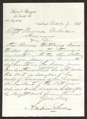 Letter to Captain Thomas Melville, Governor of Sailors' Snug Harbor, from Ambrose Snow, of Snow &amp; Burgess, March 7, 1878