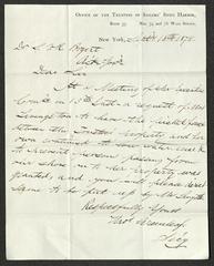 Letter to Dr. S. V. R. Bogert [Stephen Van Rensselaer Bogart], Acting Governor, Sailors' Snug Harbor, from Thomas Greenleaf, Secretary, Office of the Trustees of Sailors' Snug Harbor, September 18, 1878