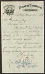 Letter to Thos. [Thomas] Greenleaf, Comptroller of Sailors' Snug Harbor, from Mayor Smith Ely, Jr., August 30, 1878