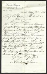 Letter to Captain Thomas Melville, Governor of Sailors' Snug Harbor, from Ambrose Snow, of Snow &amp; Burgess, August 20, 1878
