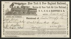 Shipping receipt from the New York &amp; New England Railroad to Captain Thomas Melville, Governor, Sailors' Snug Harbor, December 16, 1878