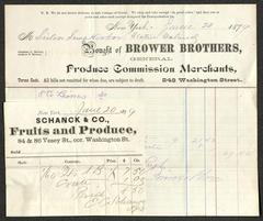 Receipts for berries from Brower Brothers, General Produce Commission Merchants and Schanck &amp; Co. Fruits and Produce, sent to Sailors' Snug Harbor, June 20, 1879