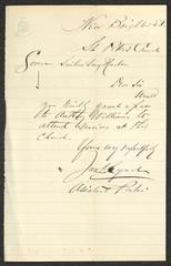 Letter to the Governor of Sailors' Snug Harbor [Captain Thomas Melville], from Father J. Lynch, Assistant Pastor, St. Peter's Church, New Brighton, Staten Island, January 1879
