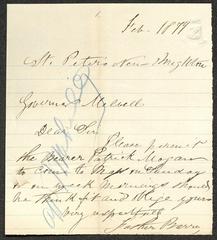 Letter to Captain Thomas Melville, Governor of Sailors' Snug Harbor, from Father John Barry, of St. Peter's Church, February 1879
