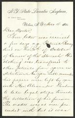 Letter to Dr. S. V. R. Bogert [Stephen Van Rensselaer Bogart], physician, Sailors' Snug Harbor, from Dr. John P. [Purdue] Gray, of the New York State Lunatic Asylum, March 16, 1880