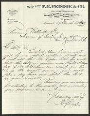 Letter to Captain Thomas Melville, Governor of Sailors' Snug Harbor, from R. [Robert] Dod, of T. B. Peddie &amp; Co., March 1880
