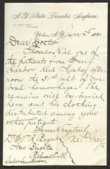 Letter to Dr. S. V. R. Bogert [Stephen Van Rensselaer Bogart], physician, Sailors' Snug Harbor, from Dr. John P. [Purdue] Gray, of the New York State Lunatic Asylum, June 2, 1880