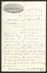 Letter to Dr. S. V. R. Bogert [Stephen Van Rensselaer Bogart], physician, Sailors' Snug Harbor, from H. [Horace] A. Buttolph, of the New Jersey State Asylum for the Insane, Morris Plains, N.J., April 16, 1882