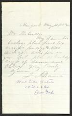Letter to Captain Thomas Melville, Governor of Sailors' Snug Harbor, from J. A. Davis, May 20, 1882