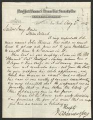 Letter to Sailors' Snug Harbor, from F. Alexandre &amp; Sons, New York, Havana &amp; Mexican Mail Steamship Line, August 2, 1882