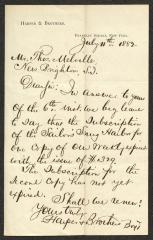 Letter to Captain Thomas Melville, Governor of Sailors' Snug Harbor, from Boyd, at Harper &amp; Brothers, July 11, 1882