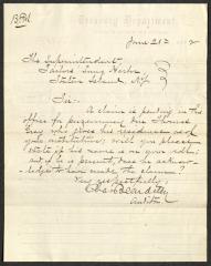 Letter to the Superintendent of Sailors' Snug Harbor from Charles Beardsley, Treasury Department, June 21, 1882