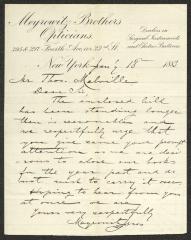 Letter to Captain Thomas Melville, Governor of Sailors' Snug Harbor, from Meyrowitz Brothers Opticians, January 18, 1883