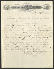 Letter to Captain Thomas Melville, Governor of Sailors' Snug Harbor, from W. [William] I. Fielding, of the National Wire Mattress Co., November 29, 1882