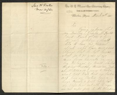 Letter to Sailors' Snug Harbor from James H. Fortes, March 20, 1885