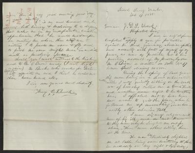 Letter to Captain Gustavus D. S. Trask, Governor of Sailors' Snug Harbor, from Henry C. Burch, Inmate, Sailors’ Snug Harbor, February 17, 1888