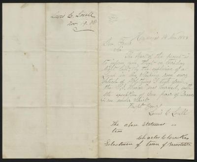 Letter to Captain Gustavus D. S. Trask, Governor of Sailors' Snug Harbor, from Lewis E. Lovell, Inmate, Sailors’ Snug Harbor, November 14, 1888