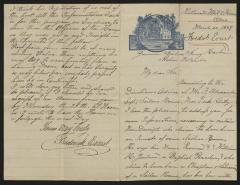 Letter to  the governor of Sailors' Snug Harbor, from Frederick Ernst, of the National Military Home, March 20, 1889