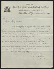 Letter to Captain Gustavus D. S. Trask, Governor of Sailors' Snug Harbor, from Thomas Cardin, former inmate, Sailors’ Snug Harbor, February 24, 1890