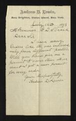 Letter to Captain Gustavus D. S. Trask, Governor of Sailors' Snug Harbor, from Andrew D. Lewin [Levin?], July 14, 1893