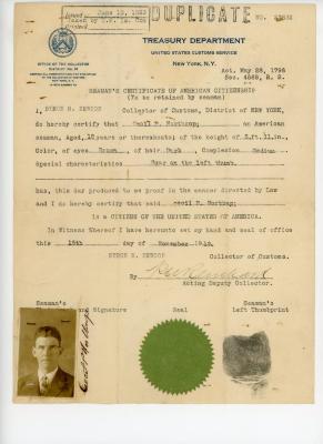 Cecil Northrop's Seaman's Certificate