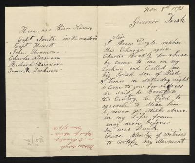 Letter to Captain Gustavus D. S. Trask, Governor of Sailors' Snug Harbor, from Moses Doyle, November 8, 1893